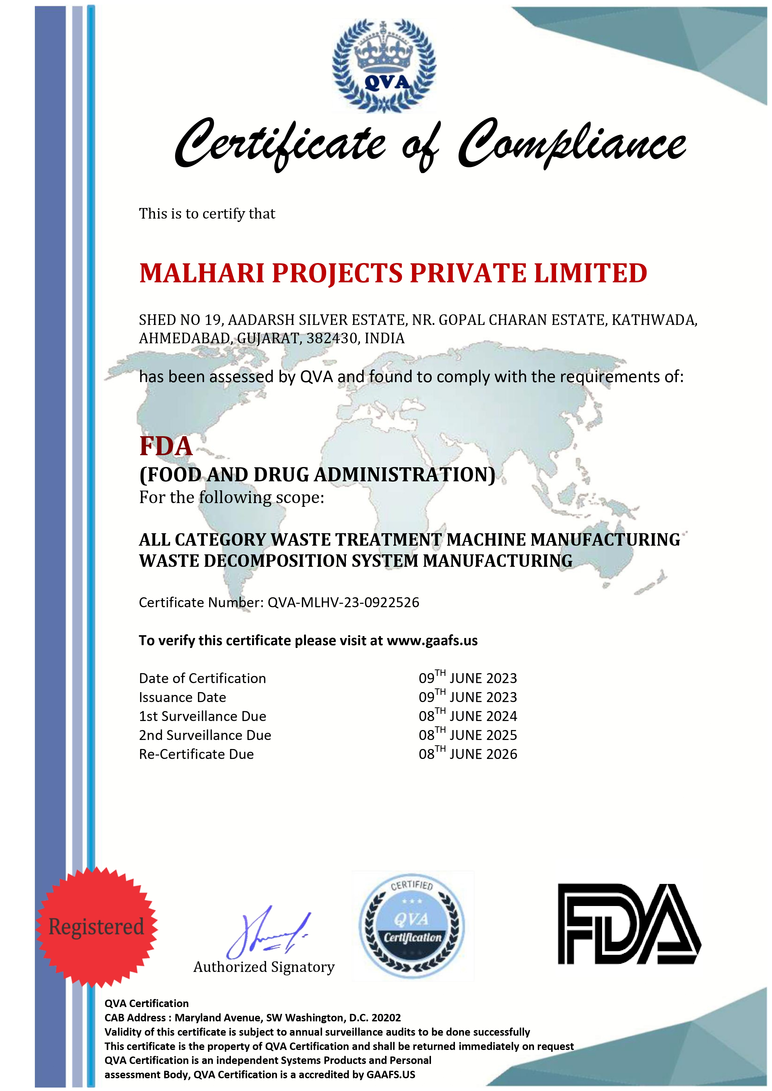 FDA Certificate